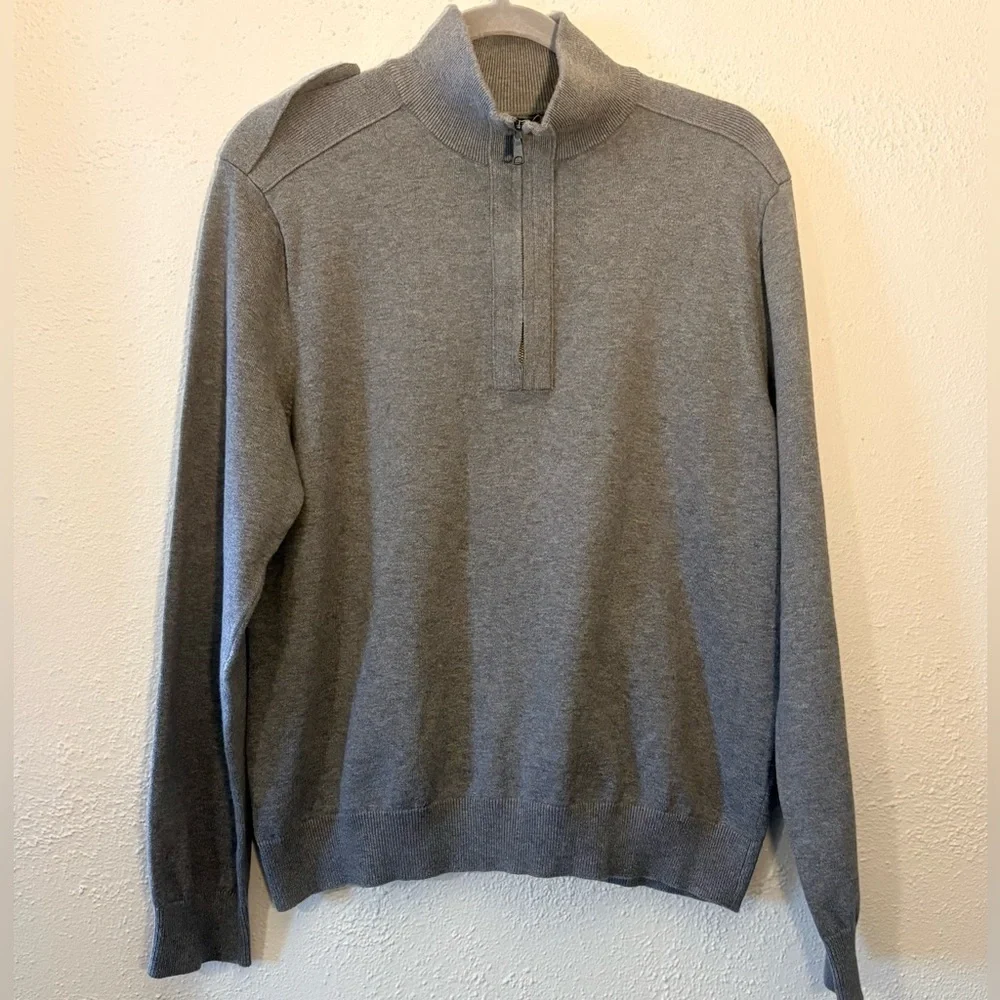 Preppy Banana Republic Mock Neck 1/4 Zip Cotton Sweater Men's Large Gray